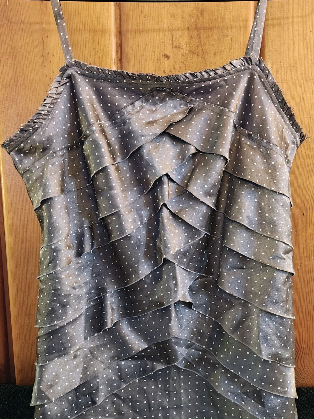 Mixit Vintage Y2K Grey Polka Dot Tiered Ruffle Camisole Blouse - Size Small